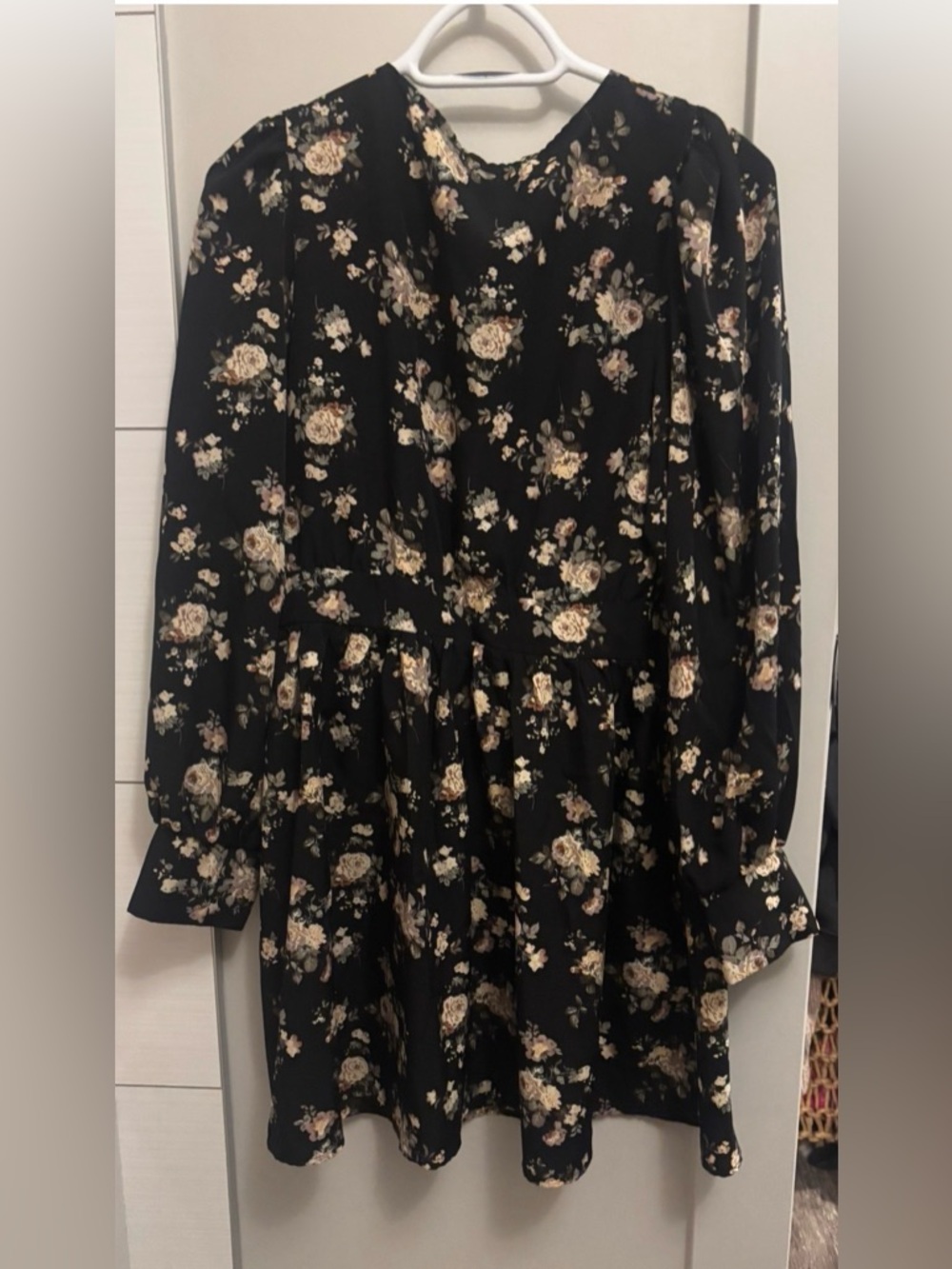 Black Floral Wrap-Style Women’s Skirted Dress